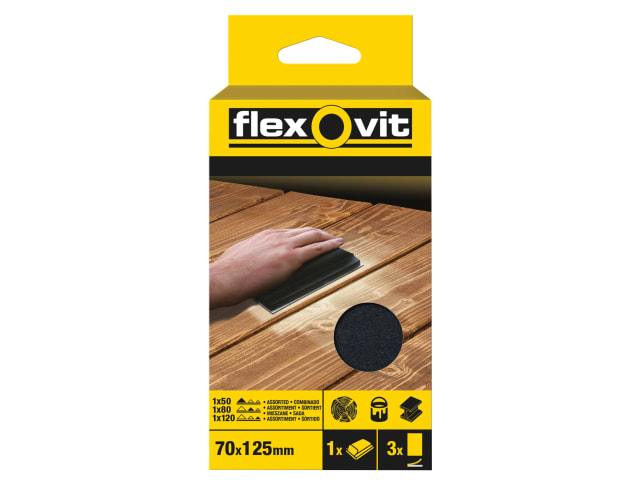 Hook & Loop Sanding Block Kit Assorted 70 x 125mm (Pack 3) FLV56830