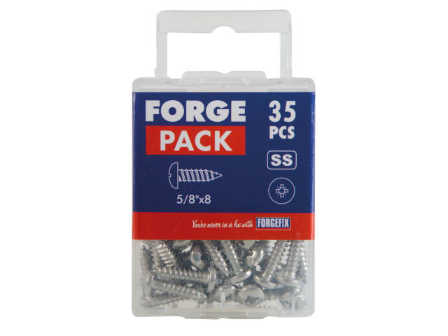 Self-Tapping Screw Pozi Compatible Pan A2 SS 5/8in x 8 ForgePack 35 FOR185055 - Image 2