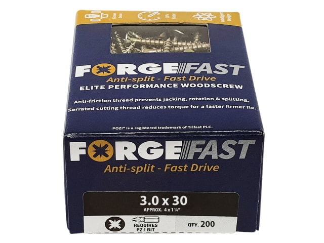 ForgeFast Pozi Compatible Elite Performance Wood Screw ZY 3.0 x 30mm Box 200 FORFFP330Y - Image 2