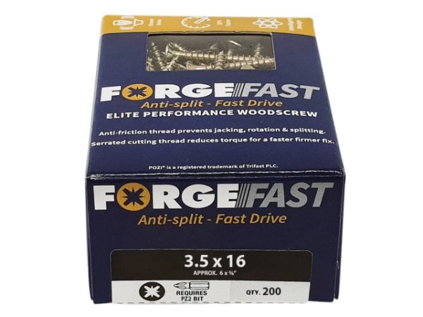 ForgeFast Pozi Compatible Elite Performance Wood Screw ZY 3.5 x 16mm Box 200 FORFFP3516Y - Image 2