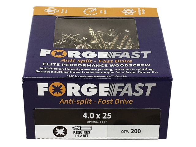 ForgeFast Pozi Compatible Elite Performance Wood Screw ZY 4.0 x 25mm Box 200 FORFFP425Y - Image 2