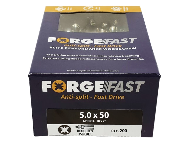 ForgeFast Pozi Compatible Elite Performance Wood Screw ZY 5.0 x 50mm Box 200 FORFFP550Y - Image 2