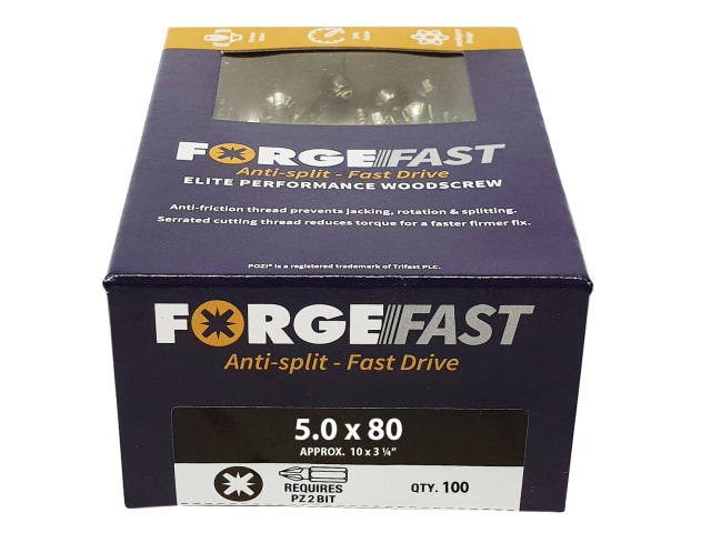 ForgeFast Pozi Compatible Elite Performance Wood Screw ZY 5.0 x 80mm Box 100 FORFFP580Y - Image 2