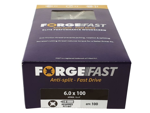 ForgeFast Pozi Compatible Elite Performance Wood Screw ZY 6.0 x 100mm Box 100 FORFFP6100Y - Image 2
