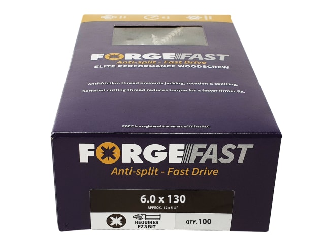 ForgeFast Pozi Compatible Elite Performance Wood Screw ZY 6.0 x 130mm Box 100 FORFFP6130Y - Image 2
