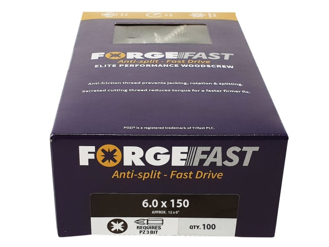 ForgeFast Pozi Compatible Elite Performance Wood Screw ZY 6.0 x 150mm Box 100 FORFFP6150Y - Image 2
