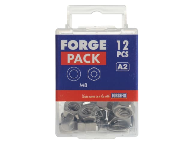 Hexagonal Nuts & Washers A2 Stainless Steel M8 ForgePack 12 FORFPNUT8SS - Image 2