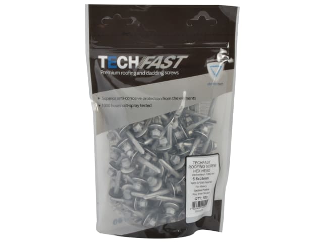 TechFast Hex Head Roofing Screw Self-Drill Heavy Section 5.5 x 35mm Pack 100 FORTFHH5535 - Image 4