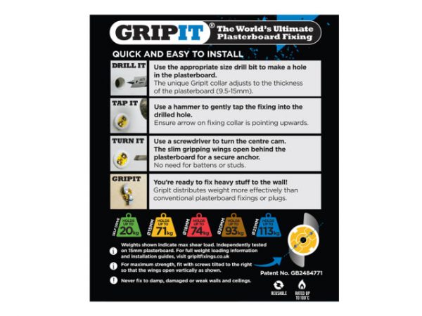 Yellow Plasterboard Fixings 15mm (Pack 8) GRP158 - Image 6