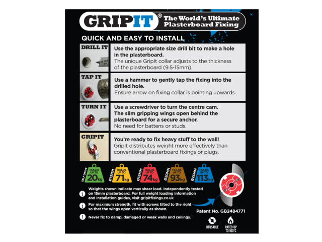 Red Plasterboard Fixings 18mm (Pack 4) GRP184 - Image 5