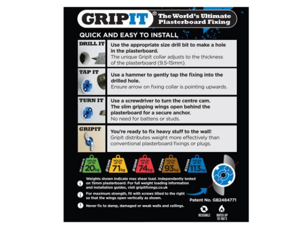 Blue Plasterboard Fixings 25mm (Pack 8) GRP258 - Image 6