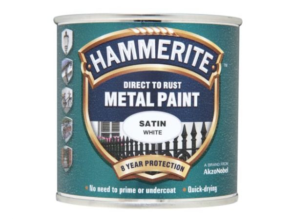 Direct to Rust Satin Finish Metal Paint White 250ml HMMSAFW250