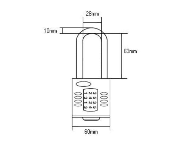 CP60/2.5 Combination Padlock 5-Wheel 60mm Extra Long Shackle 63mm HSQCP6025 - Image 2