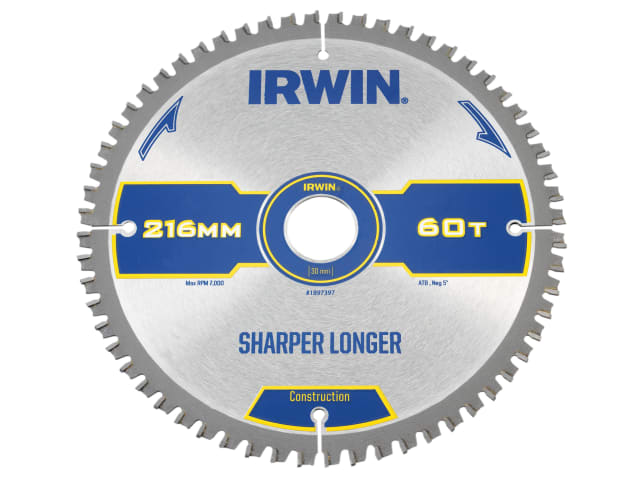 Construction Mitre Circular Saw Blade 216 x 30mm x 60T ATB/Neg IRW1897397