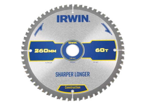 Construction Mitre Circular Saw Blade 260 x 30mm x 60T ATB/Neg IRW1897432