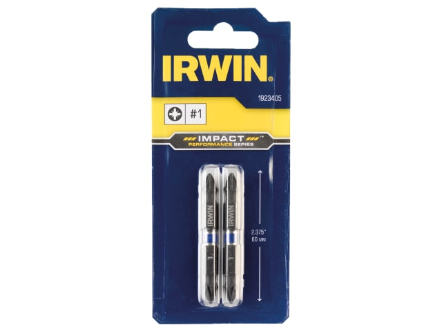 Impact Double-Ended Screwdriver Bits Pozi PZ1 60mm (Pack 2) IRW1923405 - Image 3