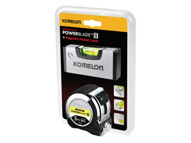PowerBlade II Pocket Tape 5m (Width 27mm) (Metric only) with Mini Level KOM516TLVPK - Image 2