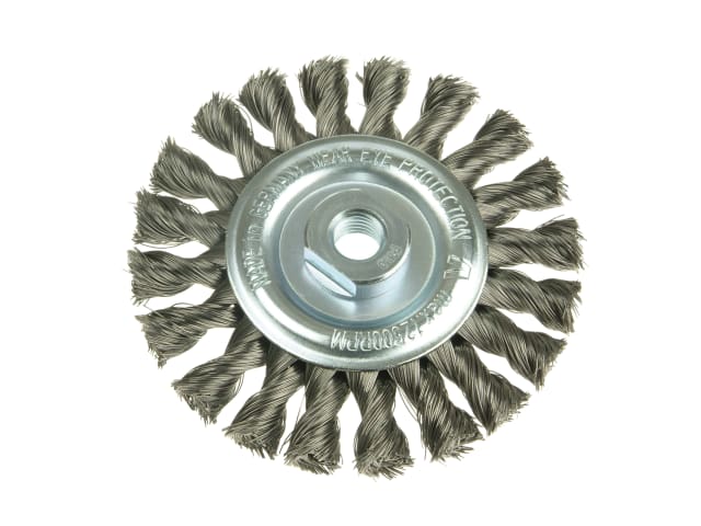 Knot Wheel Brush 100 x 12mm M14 Bore - 0.50 Steel Wire LES471217