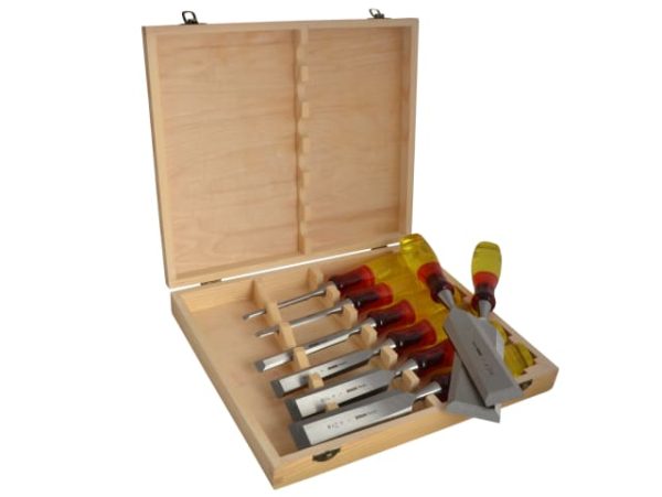 M373 Bevel Edge Chisel Splitproof Handle - Set 8: 6 10 12 19 25 32 38 & 50mm MAR373S8