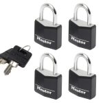 Aluminium Black Vinyl Cover 20mm Padlock 3-Pin - Keyed Alike x 4 MLK9120QBLK