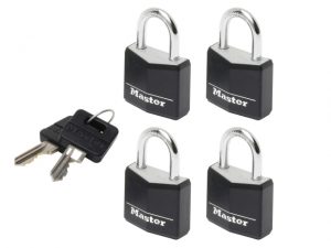 Aluminium Black Vinyl Cover 20mm Padlock 3-Pin - Keyed Alike x 4 MLK9120QBLK