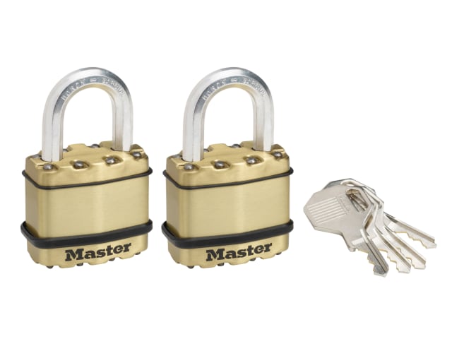 Excell Brass Finish 45mm Padlock 4-Pin - Keyed Alike x 2 MLKM1BT