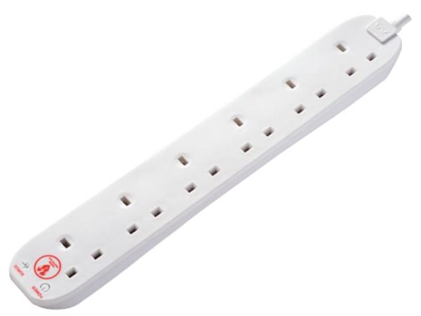 Extension Lead 240V 6-Gang 13A White Surge Protected 2m MSTSRG6210