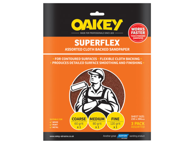 Superflex Cloth Backed Aluminium Oxide Sheets 230 x 280mm Assorted (3) OAK26734