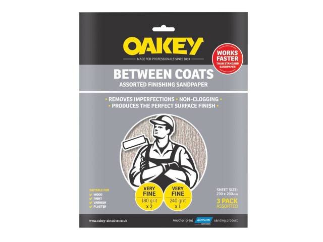 Between Coats Finishing Sandpaper 230 x 280mm Assorted (3) OAK58625