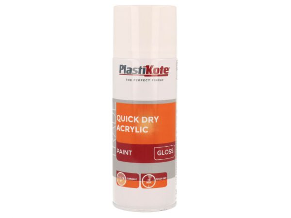 Trade Quick Dry Acrylic Spray Paint Gloss White 400ml PKT71011