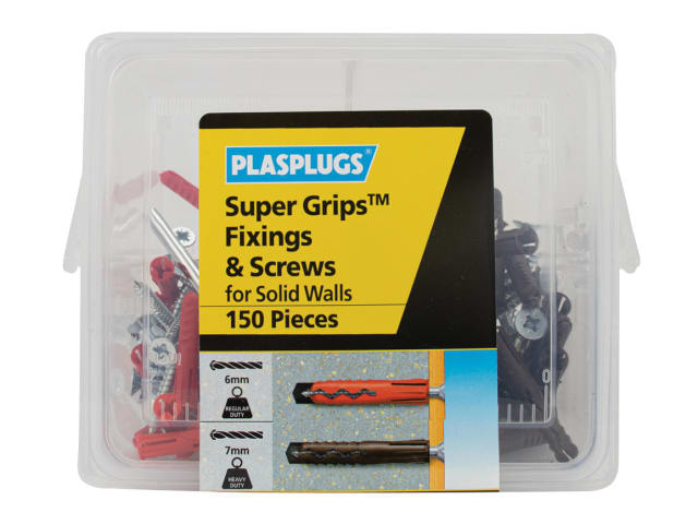 Super Grips Fixings & Screws Kit for Solid Walls - 150 Piece PLAKSW150