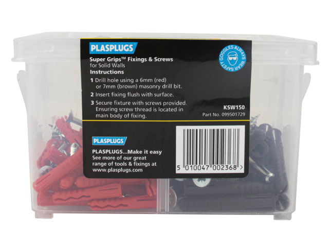 Super Grips Fixings & Screws Kit for Solid Walls - 150 Piece PLAKSW150 - Image 2