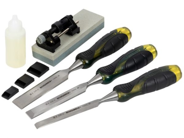 Professional Bevel Edge Chisel Set -  3 Piece + Sharpening Kit 13 19 & 25mm ROU30165
