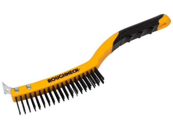 Carbon Steel Wire Brush Soft Grip with Scraper 355mm (14in) - 3 Row ROU52030