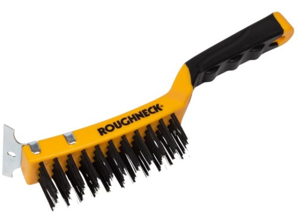 Carbon Steel Wire Brush Soft Grip with Scraper 300mm (12in) - 4 Row ROU52042