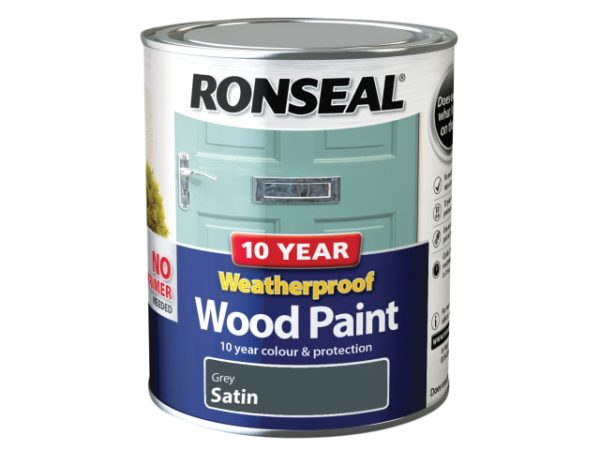 10 Year Weatherproof Wood Paint Grey Satin 750ml RSL38789