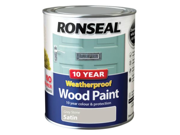 10 Year Weatherproof Wood Paint Grey Stone Satin 750ml RSL38791