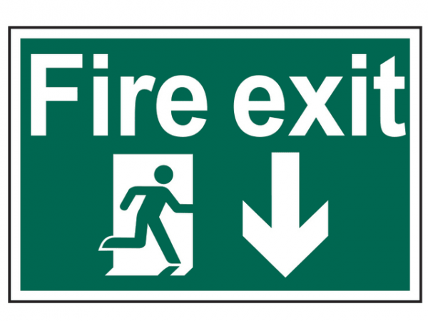 Fire Exit Running Man Arrow Down - PVC 300 x 200mm SCA1503
