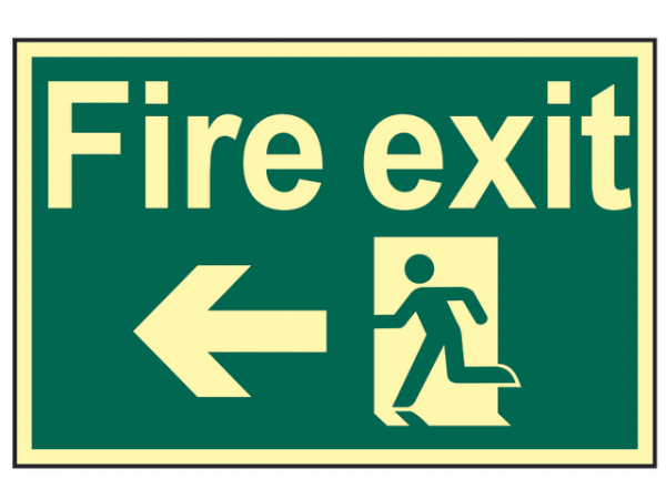 Fire Exit Running Man Arrow Left - Photoluminescent 300 x 200mm SCA1583