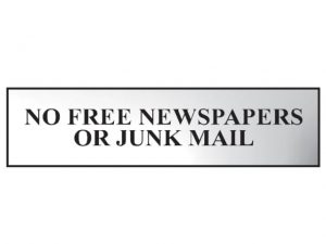 No Free Newspapers Or Junk Mail - Polished Chrome Effect 200 x 50mm SCA6023C