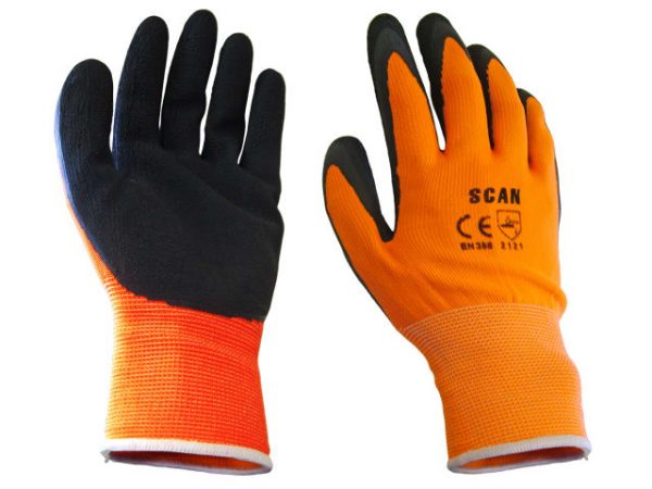 Hi-Vis Orange Foam Latex Coated Gloves - M (Size 8) SCAGLOLATOM