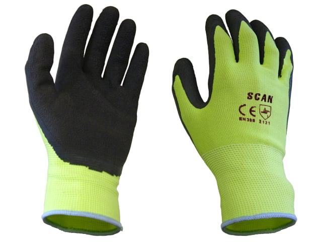Hi-Vis Yellow Foam Latex Coated Gloves - L (Size 9) SCAGLOLATYL
