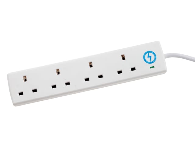 Extension Lead 240V 4-Way 13A Surge Protection 2m SMJS4W2MP