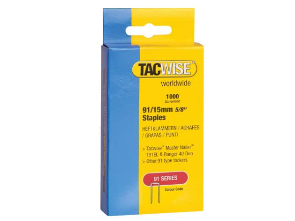91 Narrow Crown Staples 15mm - Electric Tackers Pack 1000 TAC0283