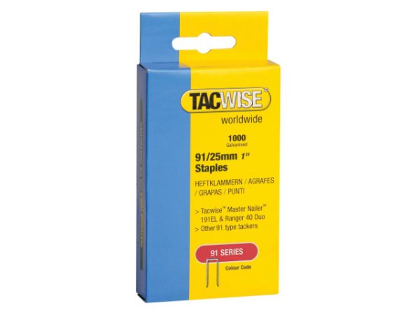 91 Narrow Crown Staples 25mm - Electric Tackers Pack 1000 TAC0285