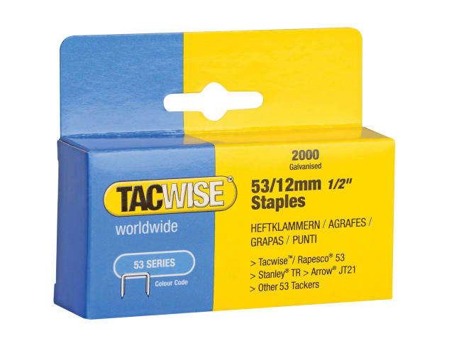 53 Light-Duty Staples 12mm (Type JT21 A) Pack 2000 TAC0337