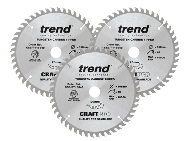 CraftPro Panel Trim Saw Blade 165 x 20mm x 48T (Pack 3) TREPT1653P
