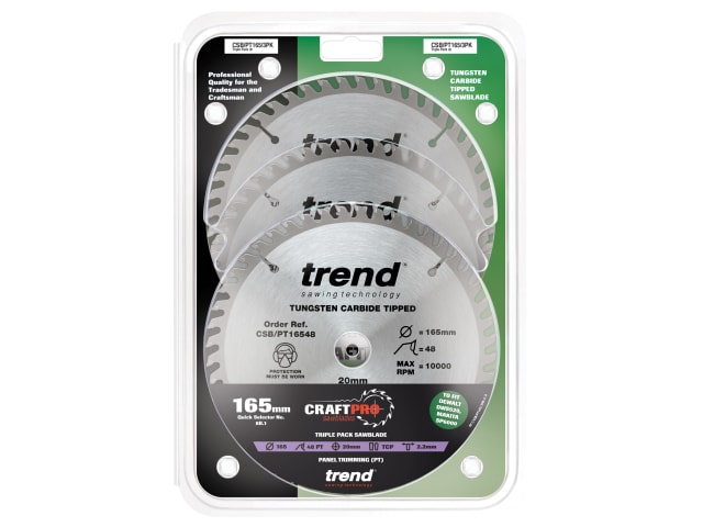 CraftPro Panel Trim Saw Blade 165 x 20mm x 48T (Pack 3) TREPT1653P - Image 2