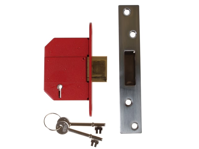 StrongBOLT 2100S BS 5 Lever Mortice Deadlock 81mm 3in Satin Chrome Box UNNJ2100SC30