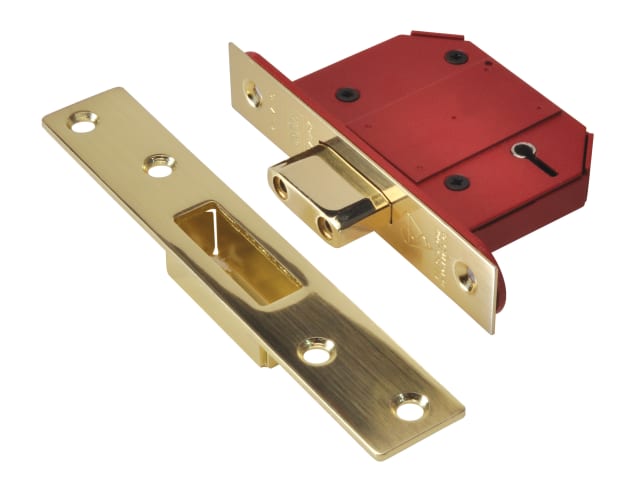 StrongBOLT 2100S BS 5 Lever Mortice Deadlock 68mm 2.5in Satin Brass Visi UNNY2100SP25